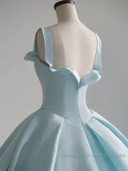 Light Blue Satin Long Ball Gown Quinceanera Dresses Princess Dress Semi Formal Prom Dress