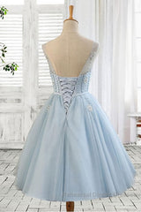 Light blue tulle short Semi Formal Prom Dresses, blue homecoming Dresses