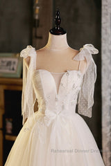 Light Champagne Spaghetti Strap Short Semi Formal Prom Dress, Cute A-Line Tulle Evening Party Dress