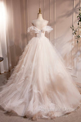 Light Champagne Spaghetti Strap Tulle Long Semi Formal Prom Dress, Beautiful A-Line Formal Evening Dress