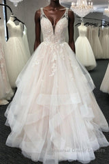 Light champagne tulle lace long Semi Formal Prom Dresses, tulle evening Dresses