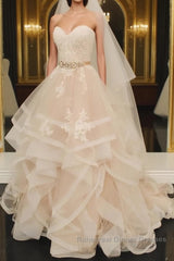 Light champagne tulle lace long Semi Formal Prom Dresses, tulle lace evening Dresses