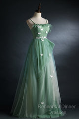 Light Green Gradient Straps Long A-Line Semi Formal Prom Dress, Beautiful Evening Dress Party Dresses