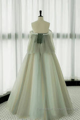 Light Green Off Shoulder Tulle Long Semi Formal Prom Dress A-Line Green Party Dress