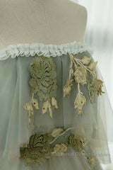 Light Green Off Shoulder Tulle Long Semi Formal Prom Dress A-Line Green Party Dress