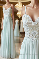 Light green tulle lace long Semi Formal Prom Dresses, green evening Dresses