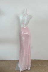 Light Pink V Neck Sheath Sequined Semi Formal Prom Dress Birthday Dress