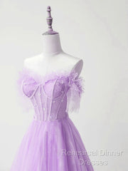 Light Purple A-Line Sweetheart Tulle Formal Dress, Light Purple Long Semi Formal Prom Dress