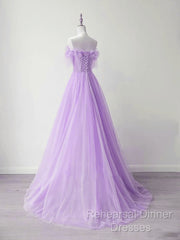 Light Purple A-Line Sweetheart Tulle Formal Dress, Light Purple Long Semi Formal Prom Dress