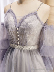 Light Purple A-Line Tulle Lace Short Prom Dresses, Light Purple Homecoming Dresses