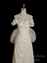 Light Yellow A-Line Satin Off-Shoulder Tulle Long Semi Formal Prom Dress Graduation Semi Formal Prom Dress Wedding Dress