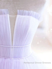 Lilac Purple Strapless Tulle Sheer A Line Semi Formal Prom Dress