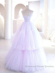 Lilac Purple Strapless Tulle Sheer A Line Semi Formal Prom Dress