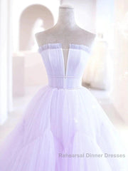 Lilac Purple Strapless Tulle Sheer A Line Semi Formal Prom Dress