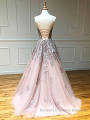 Long Lace Semi Formal Prom Dresses with Corset Back, Long Lace Formal Evening Graduation Dresses