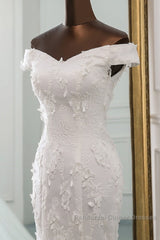 Long Mermaid Off Shoulder Lace-up Applique Lace Wedding Dresses