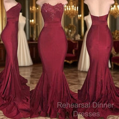 Long Mermaid Strapless Burgundy Semi Formal Prom Dresses