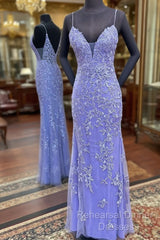 Long Mermaid Straps Formal Dresses Lace Appliques