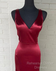 Long Mermaid V Neck Satin Bridesmaid Dresses