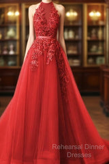 Long Semi Formal Prom Dress Halter Brush Train Simple Lace Semi Formal Prom Dress