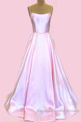 Long Satin Semi Formal Prom Dresses Spaghetti Straps Strapless