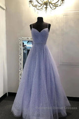 Long Sequin Lavender Sweetheart Beading Semi Formal Prom Dresses