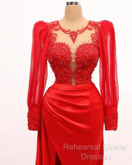 Long Sleeve Mermaid Applqiue Dress With Slit