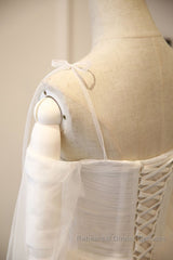 Long Sleeves White Tulle Semi Formal Prom Dresses Wedding Dresses, Long Sleeves White Tulle Formal Evening Dresses