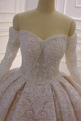 Long Sleevess Ball Gown Off the shoulder Sequins Wedding Dresses