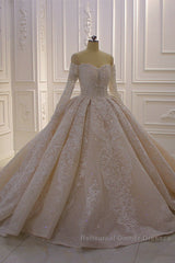 Long Sleevess Ball Gown Off the shoulder Sequins Wedding Dresses