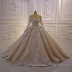 Long Sleevess Ball Gown Off the shoulder Sequins Wedding Dresses