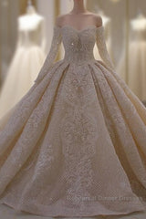 Long Sleevess Ball Gown Off the shoulder Sequins Wedding Dresses