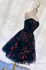 Lovely Black Sweetheart Short Homecoming Dress, Black Semi Formal Prom Dress