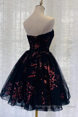 Lovely Black Sweetheart Short Homecoming Dress, Black Semi Formal Prom Dress