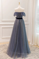 Lovely Blue A-Line Shiny Tulle Sweetheart Party Dress, Blue Long Formal Dress Semi Formal Prom Dress