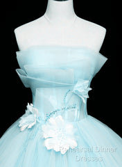 Lovely Blue Tulle Long Sweet 16 Dress, Blue Tulle Formal Dress Party Dress