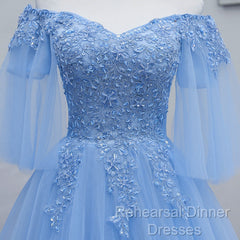 Lovely Light Blue With Lace Off Shoulder Short Semi Formal Prom Dress, Blue Homecoming Dresses