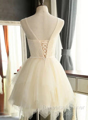 Lovely Light Champagne Short Tulle Party Dress, Cute Semi Formal Prom Dress, Homecoming Dress For Teens