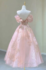 Lovely Pink Tea Length Straps Tulle Formal Dress, Pink Tea Length Semi Formal Prom Dress