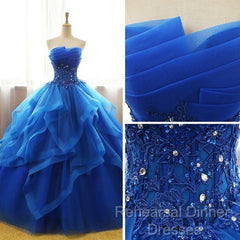 Lovely Royal Blue Tulle Semi Formal Prom Dress, Blue Sweet 16 Dress