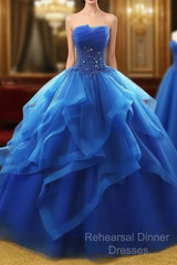 Lovely Royal Blue Tulle Semi Formal Prom Dress, Blue Sweet 16 Dress