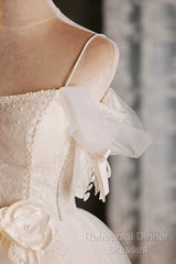 Lovely Spaghetti Strap Tulle Short Semi Formal Prom Dress, Light Champagne A-Line Evening Party Dress