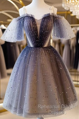 Lovely Tulle Offshoulder Short Semi Formal Prom Dresses, Lace Up Homecoming Dress