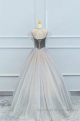 Lovely Velvet And Tulle Floor Length Semi Formal Prom Dress, Gray A-Line Formal Evening Dress