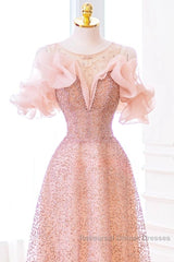 Luxurious A Line Off The Shoulder Pink Tulle Long Semi Formal Prom Dress