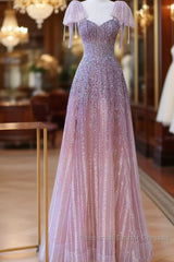 Luxurious A Line Straps Long Semi Formal Prom Dress