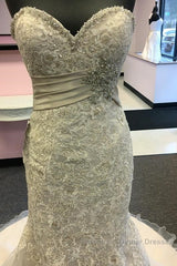 Luxurious Beaded Sweetheart Mermaid Court Train Wedding Dresses Lace Embroidery