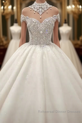 Luxurious High Neck Crystal Beading Ball Gown Wedding Dress