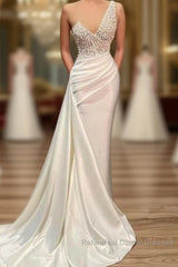 Luxury Evening Dresses Mermaid One-Shoulder Appliques Beaded Long Turkey Dubai Saudi Arabic Evening Gown Semi Formal Prom Dresses