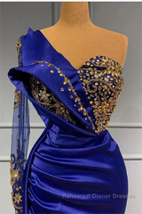 Mermaid Asymmetrical Sequined Floor-length Appliques Lace With Side Train Semi Formal Prom Dresses